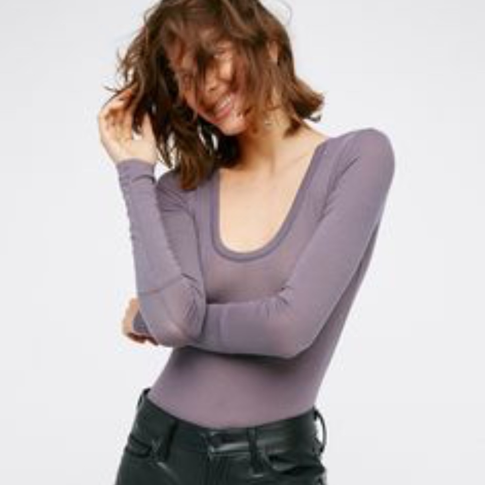 FREE PEOPLE Easy Peasy Tee Bodysuit in Grey - Picture 2 of 2